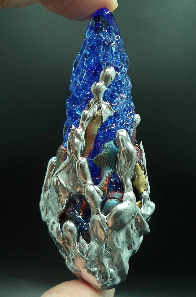 AMULETO TAILANDÉS SUMMON BULLET BLUE LEKLAI KAEW & Gold/Plata/Suriyan LP SOMPORN Foto 4 de 4