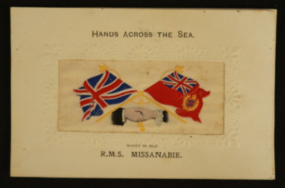 R.M.S. Missanabie Hands Across The Sea Steamship Postcard Woven in Silk