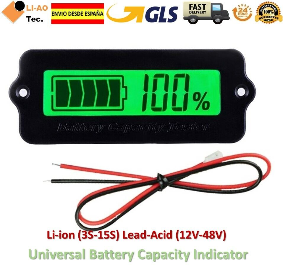 Universal Battery Capacity Indicator Lithium Li-ion (3S-15S) Lead Acid (12V-48V)