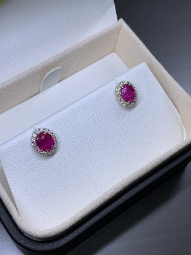 1.20ct Ruby and diamond halo large studs earrings 18ct white gold - Picture 5 of 6