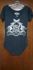 Girls With Guns Top Rhinestone GWG Tee Shirt Size Medium Crossed Pistols