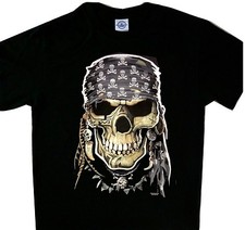 Pirate's Skull Head with Pirate Bandana Skull Black T'shirt Tee