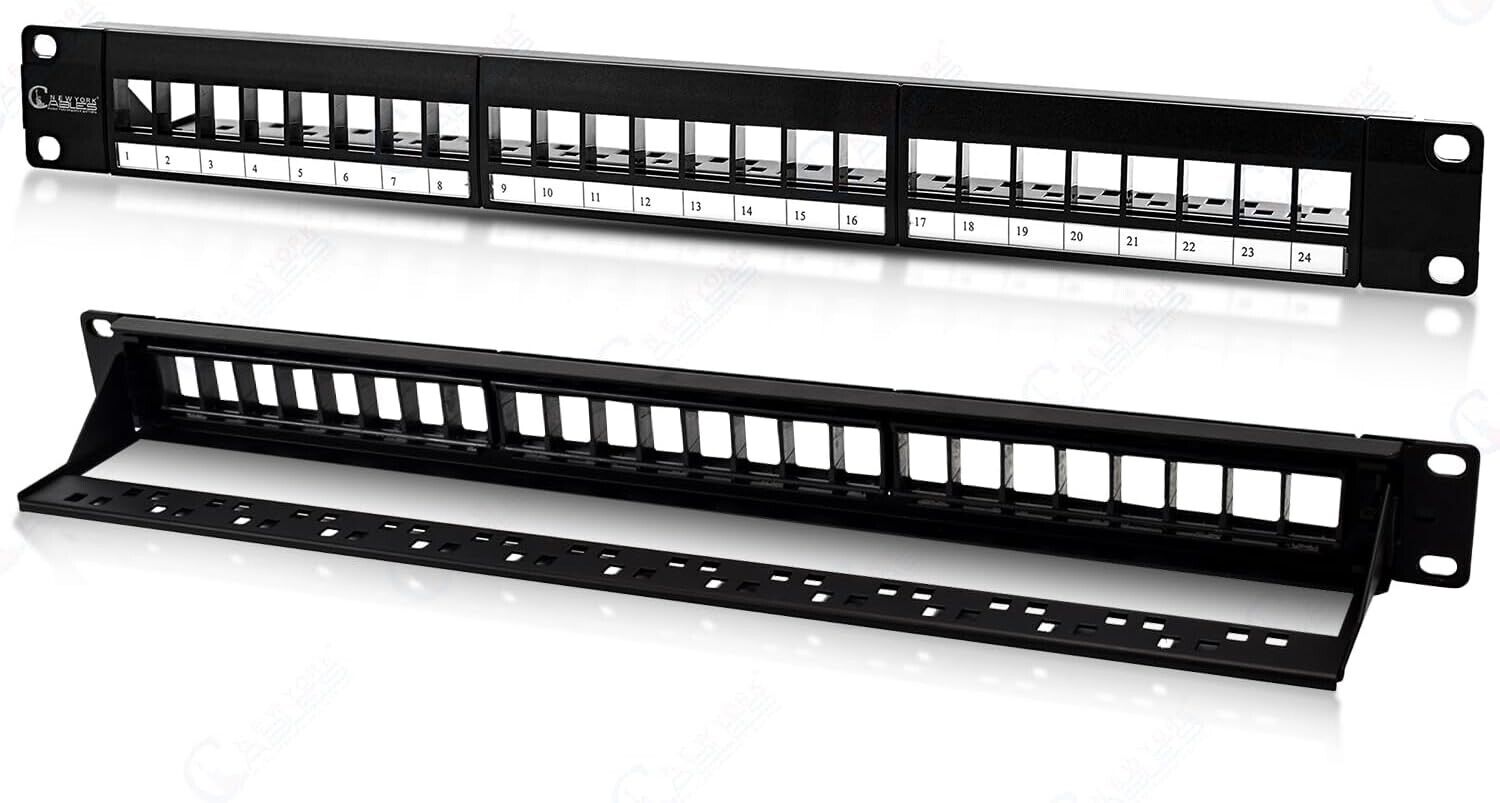 24-Port Keystone Jack Blank Patch Panel Plate Cat5e Cat6 RJ45 19" Rack Mount 1U