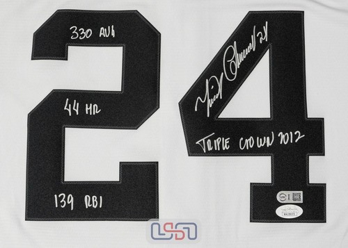 Miguel Cabrera Signed "Triple Crown 2012" Stat White Tigers Nike Jersey JSA Auth - Picture 2 of 5