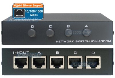 Bi-Directional 4-Port Ethernet RJ45 Data Switch Network Selector Gigabit Support
