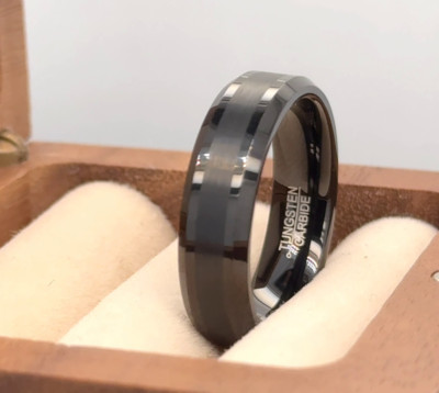 6mm Domed Black Tungsten Comfort Fit Band Featuring Matte Finish   Gift Ring