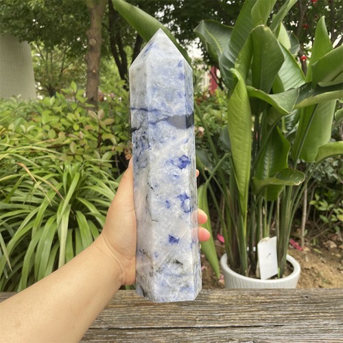 4.6LB 11" Natural Sodalite And Quartz Obelisk Crystal Point Tower Reiki UV C1 - Foto 19 di 22