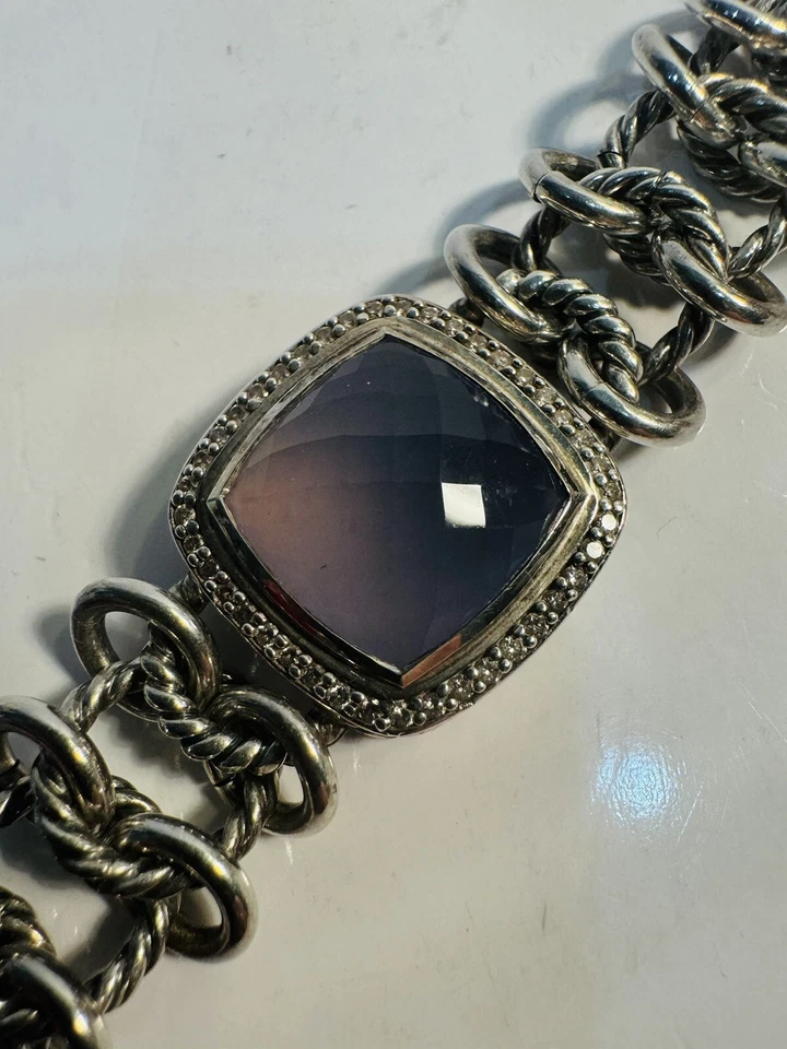 David Yurman Chainmail 手镯 14 毫米 Albion Chalcedony 钻石中心 6.75 英寸 — 第 4/4 张图片