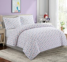 Kids Printed 600 Thread Count Cotton Percale Duvet Cover Bedding Set, Mermaid