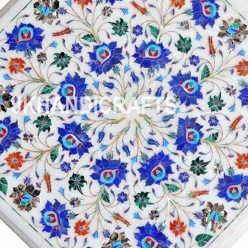 Marble Table Peacock Semiprecious Inlay Work Home Decor Gift 18" Octagonal - Image 3 of 4