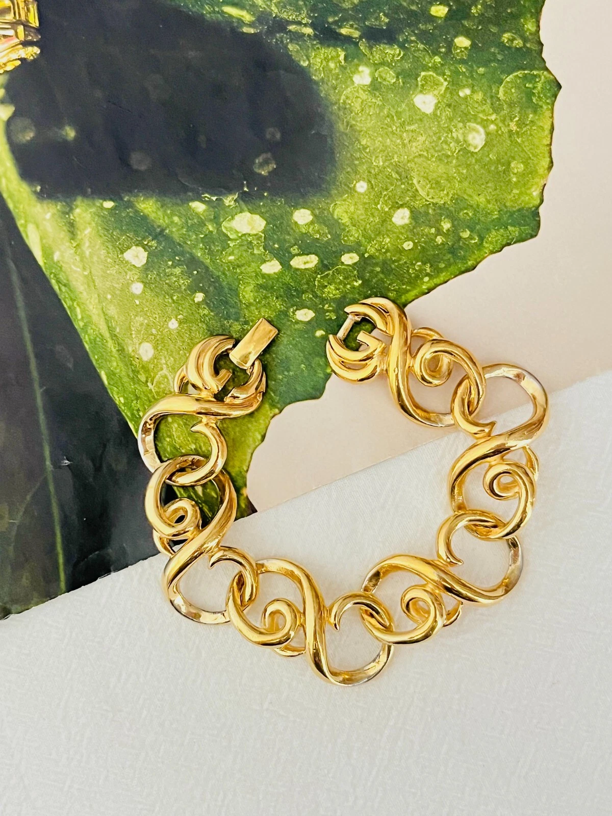 Givenchy Vintage 1980 Grande Cerchio Interbloccato Doppio G Link Bracciale Grosso Oro