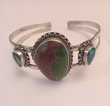 Sterling silver gemstone cuff bracelet large size vintage