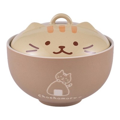 Starry Mart JP Style Keramik Ramen Schale mit Deckel gelb süße Katze Ø14cm H11,5cm