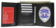 Black Leather Conceal Badge Holder Wallet For Officer Security Shield