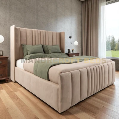 BE&D Ottoman Bed Winged Plush Velvet New Gas Lift Storage Double & King Size Bed