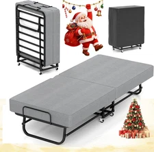 Portable Folding Bed Guest Bed with Mattress Foldable Roll Away Bed on Wheels