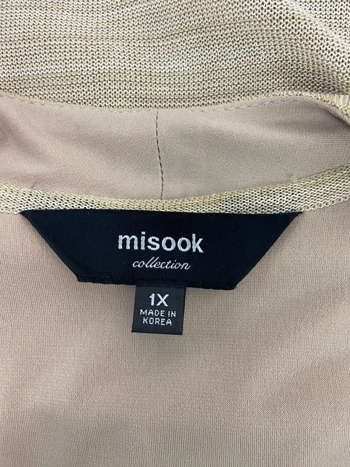 Vestido Misook talla 1x arenisca bronceado a rayas tejido imitación envolvente forrado sin mangas Foto 3 de 4