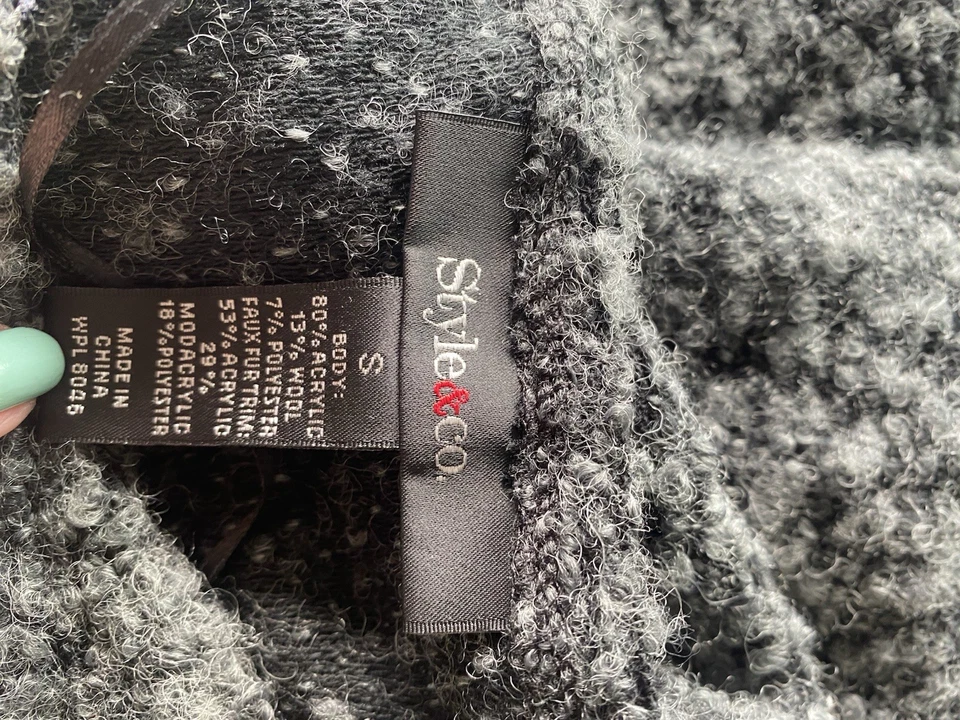 Style and Co. Suéter Mujer Pequeño Gris Tweed Piel Manga Corta Foto 4 de 4