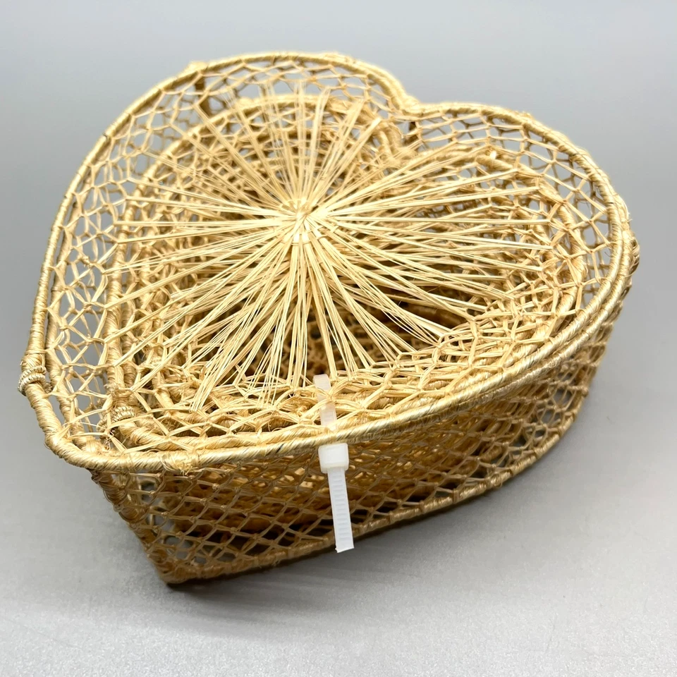 Set of 4 Handmade Woven Natural Abaca Wicker Nesting Heart Shaped Box Baskets - Image 2 of 4