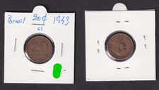 20 Centavos Brass Coin Brazil 1943 VF (171957)