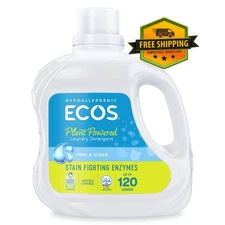 ECOS Plus Free & Clear Laundry Detergent, 120 Loads, 110 oz, Stain-Fighting