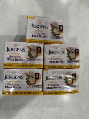 NEW JERGENS 5 boxes  2-BARS 3 Oz. in each box (85g) Bars SHEA BUTTER bar Soap .