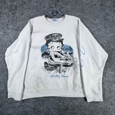 Vintage Betty Boop Biker Motorcycle GraphicCrewneck Sweatshirt XL Ash Grey Y2K
