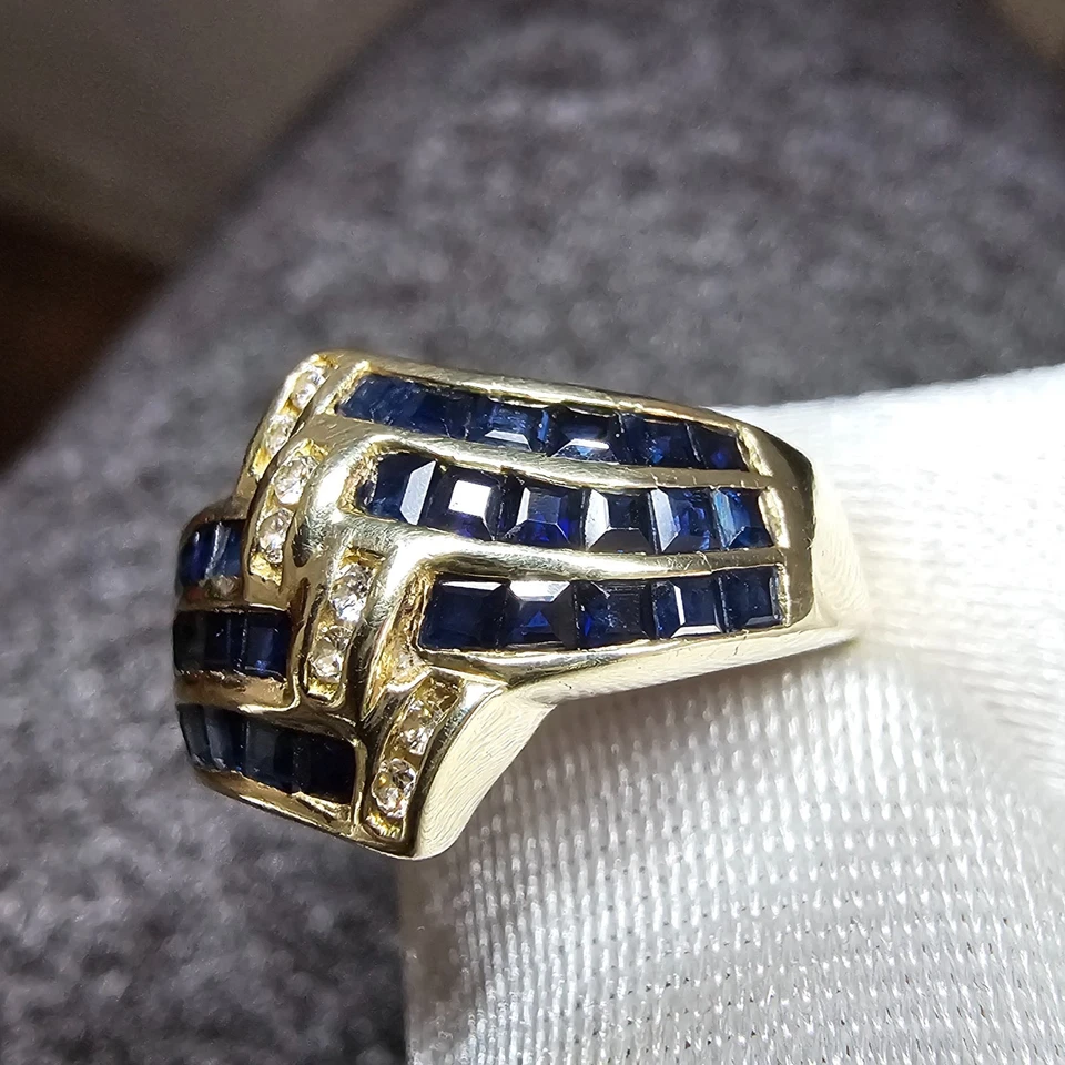 9ct 9K 375 Gold Sapphire & Diamond Cocktail Cluster Ring – Size K 1/2 – 3.70g - Image 4 of 4