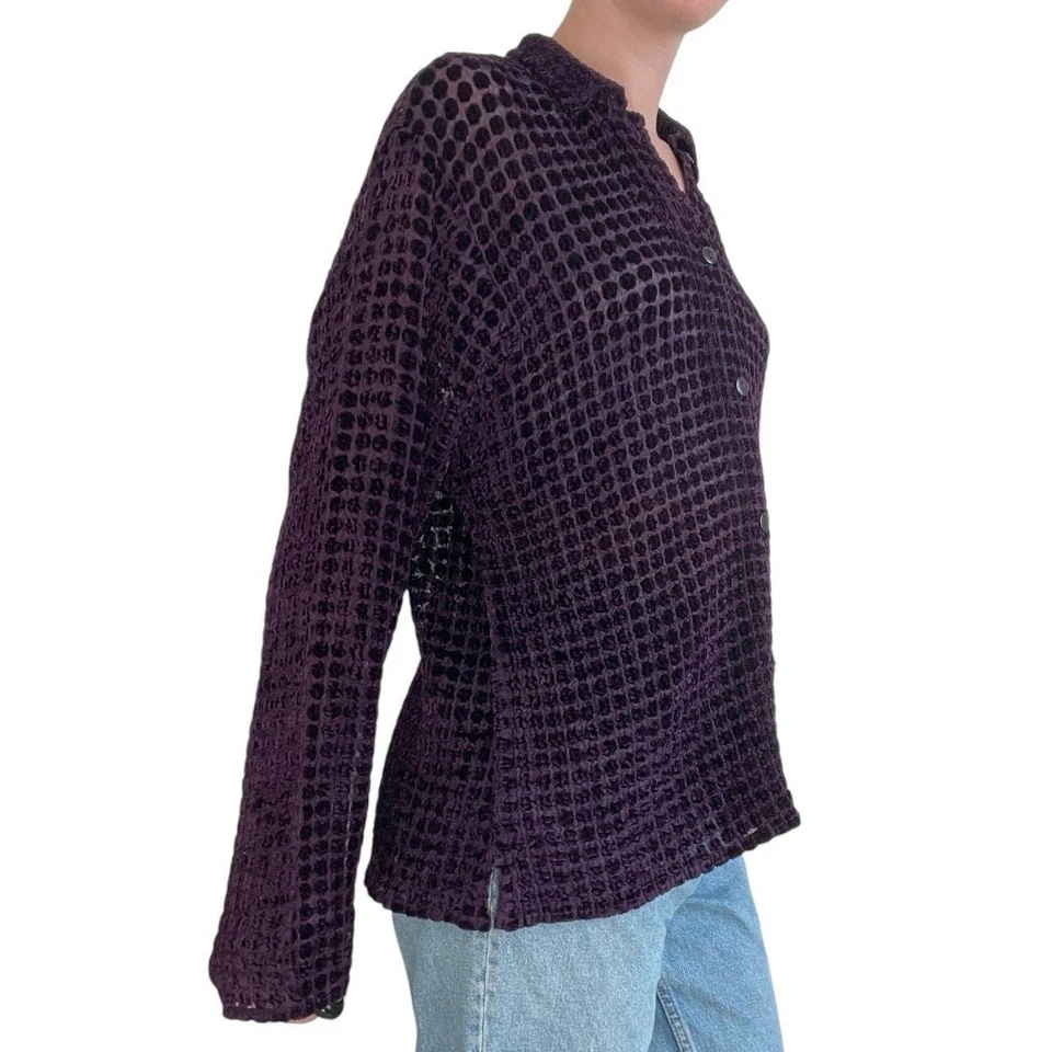 Coldwater Creek Vintage Purple Sheer Polka Dot Button Down Cardigan  - Image 4 of 4