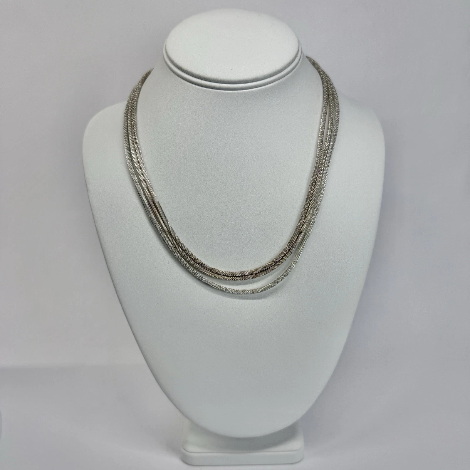 RALPH LAUREN Mesh Chain Multi-Strand Silver Tone Vintage Necklace Jewelry N583