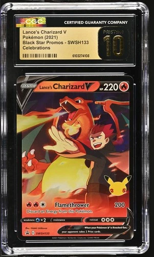 2021 Pokemon Celebrations Black Star Lance's Charizard V #SWSH133 PRIS CGC 10