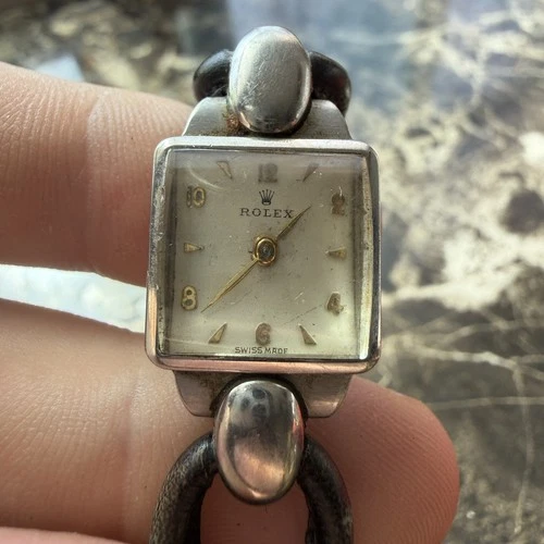 Vintage 1950s Rolex Ladies Square Cocktail Watch Stainless Steel Swiss Made