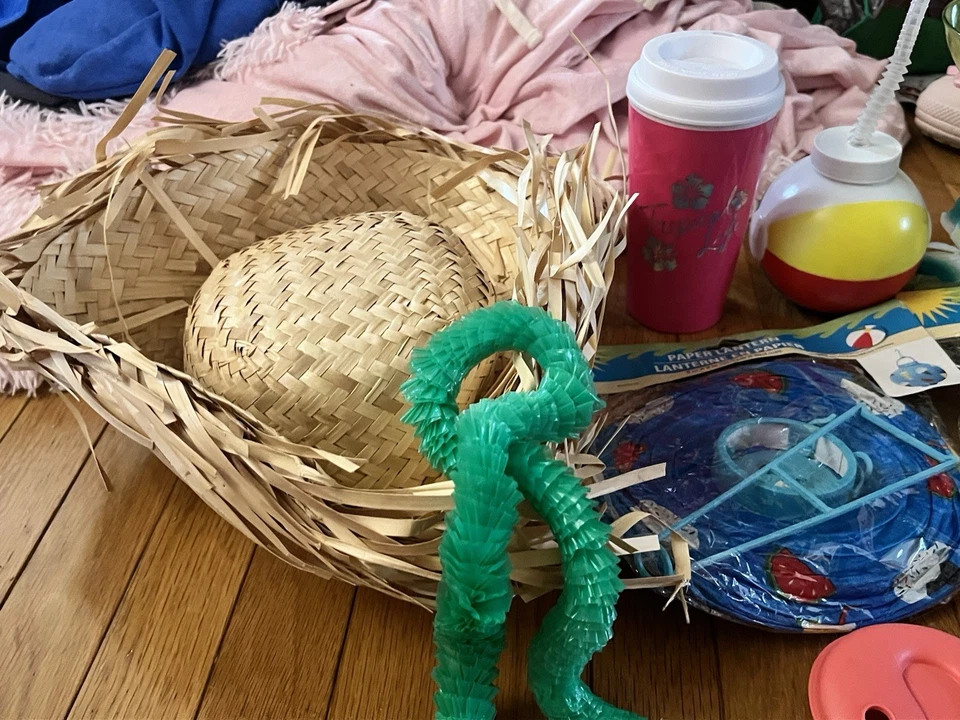 Разное Товары для гавайской/луау вечеринки/бассейна, 16 шт., соломенная шляпа, чашки, лей, фонари - Изображение 3 из 4