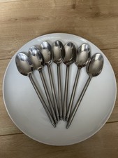 Set of 7 Stainless Steel Spoons Silver Beaded Handle Glossy Finish