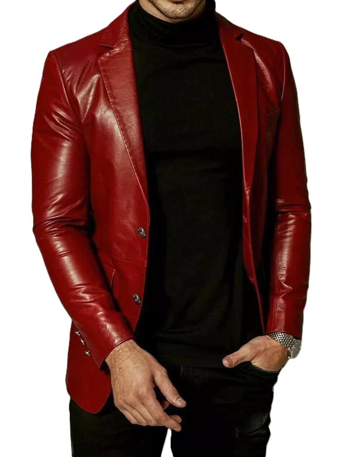 Men's Dark Red Leather Blazer 100% Real Lambskin Party & Casual CELEBRITY Blazer