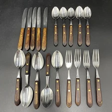 Vintage Washington Forge Town & Country Stainless Flatware Wood Handle 19 Pieces