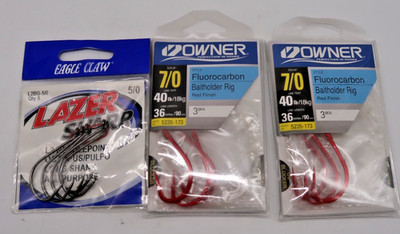 Owner 7/0 Baitholder 40lb 36-Inch Fluorocarbon Leader 6pc & Eagle Claw 5/0 5pc