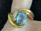 Gold Tone Ring with Blue Stone, Size 4.25, 18KTG PAD Stamp — photo 1