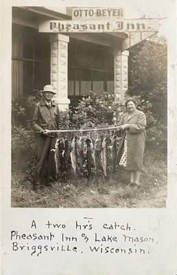 #ad Briggsville WI Wisconsin Lake Mason Bass Fishing Catch RPPC Photo Postcard COPY $4.95