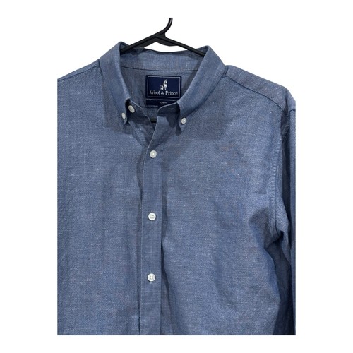 Wool And Prince Men’s Long Sleeve Button Up M Slim Fit Wool Linen Denim Color - Picture 4 of 7
