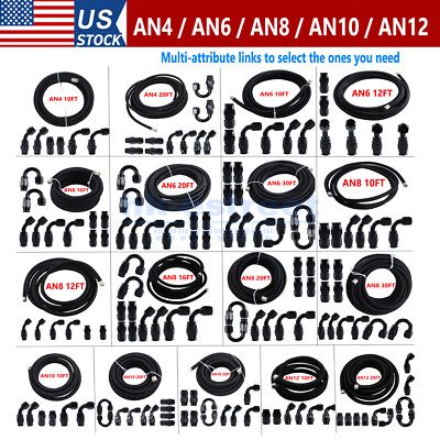 Nylon PTFE Fuel Line Hose Fittings Kit 4/6/8/10/12AN E85 Braided 10/16/20/30FT