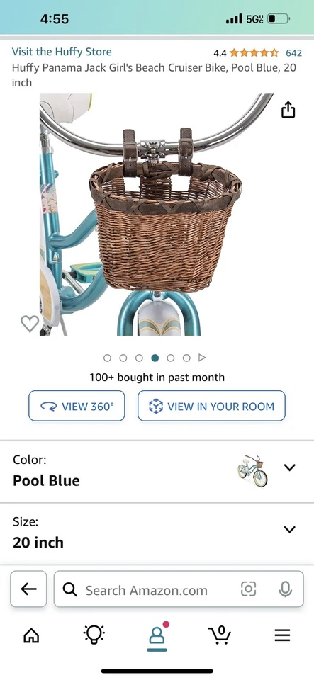 Bicicleta de crucero de playa Huffy Panama Jack para niñas, azul piscina, 20 pulgadas Foto 3 de 4