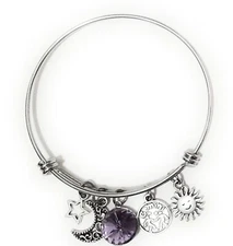 GEMINI Zodiac JUNE Birth Month Stainless Steel Expandable Bangle Charm Bracelet