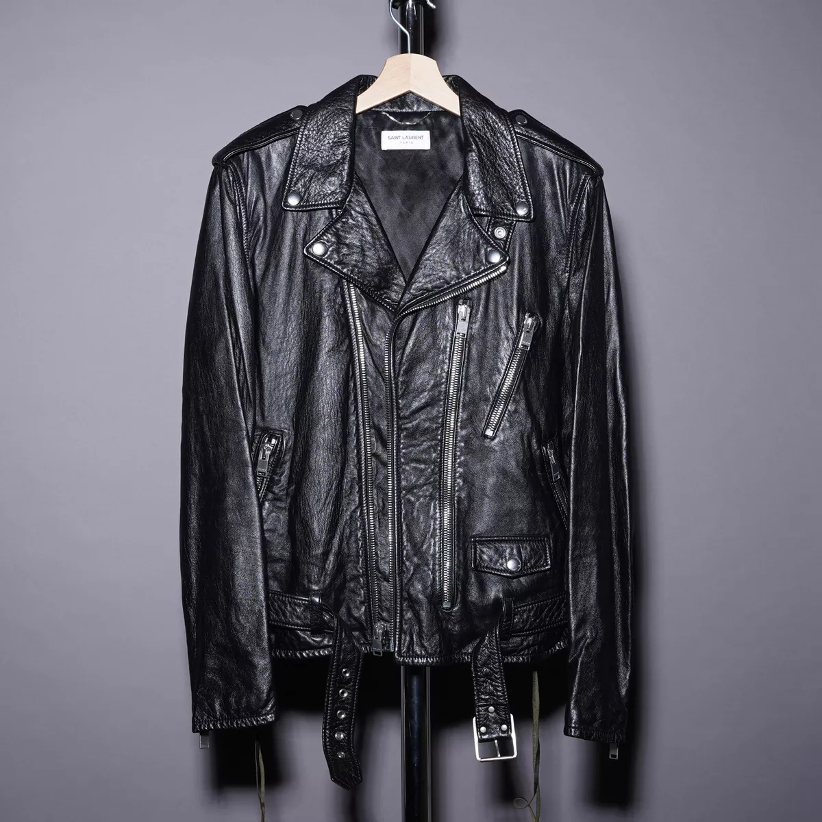 Saint Laurent Blood Luster Leather Jacket Size 52 Black Mens Medium L17 slp ysl