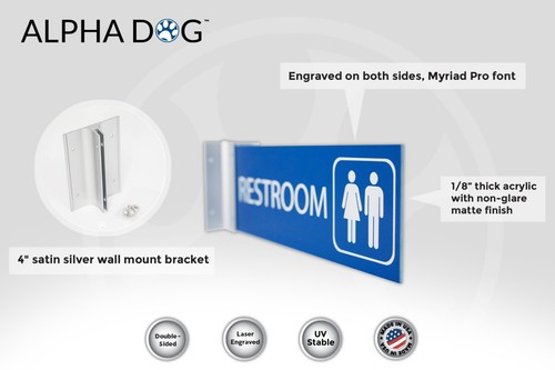 Hallway Restroom Sign, Unisex, 4"h x 12"w, Easy Installation, Made in USA - Picture 9 of 24