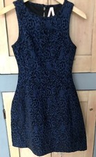 Ladies Woman's Classic Ally Navy Blue & Black Damask Skater Dress - Size 6/8