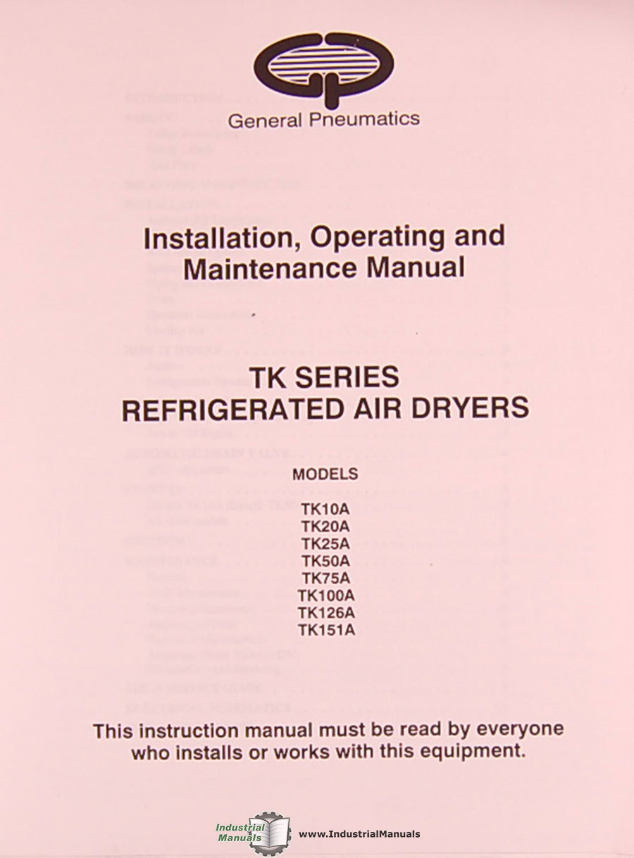 General Pneumatics TK Series, Air Dryers Install Maintenance & Operations  Manual | eBay