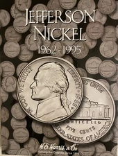 HE Harris & Co. Jefferson Nickel Collector Folder 1962 - 1995 with 34 Coins