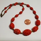 Vintage 1930s Spun Lattice Spaghetti Coral-Colored Glass Czechoslovakia Necklace