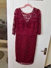 Womens Wine Lined Lace Dress, M&S, Size 16, VG Con
